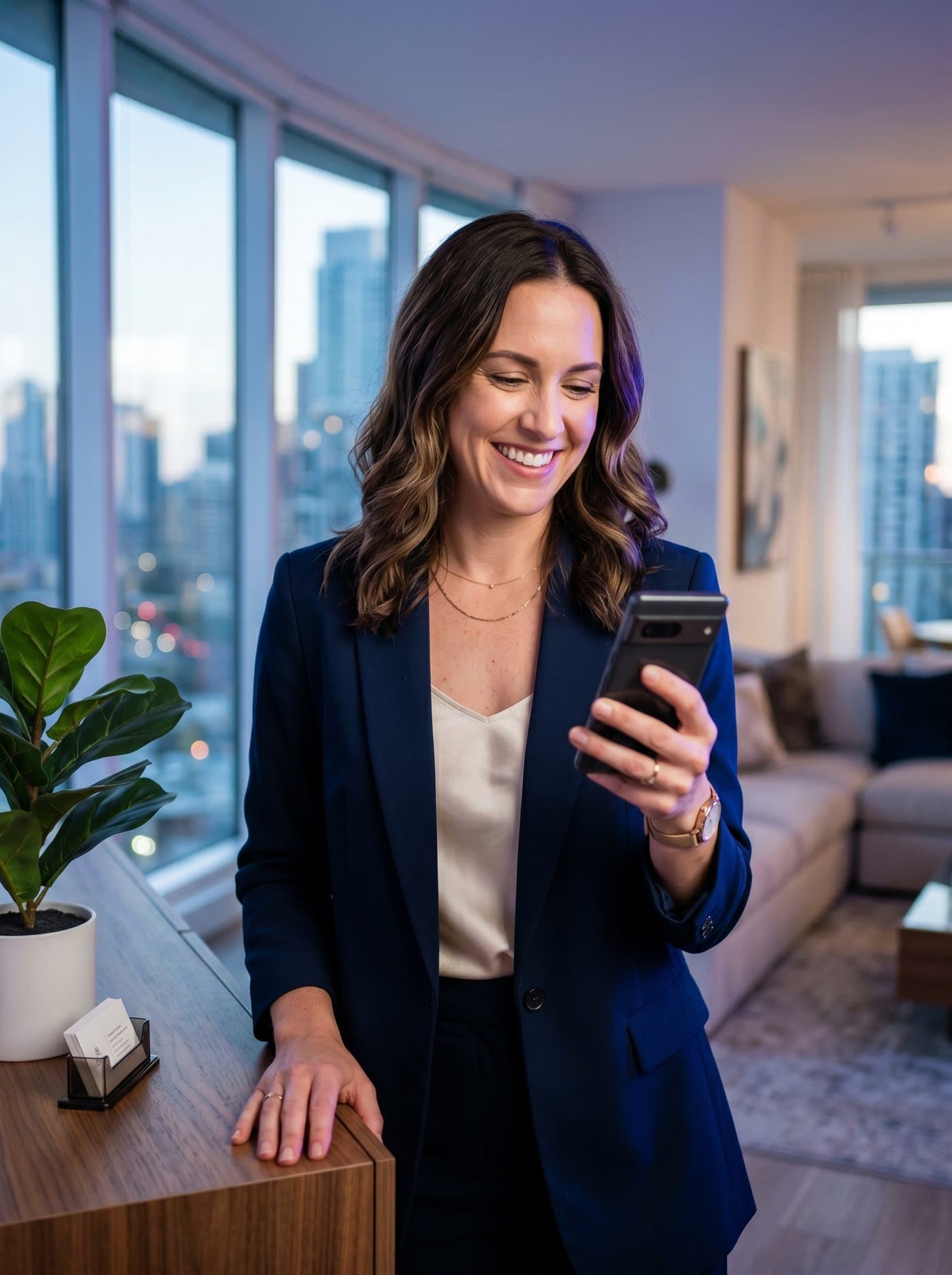 A professional using an Engentfy assistant on WhatsApp
